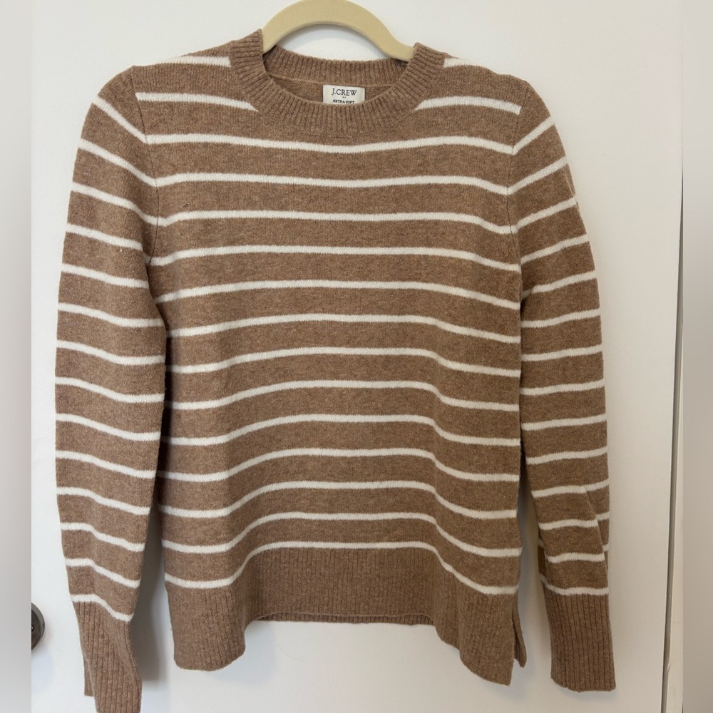Jcrew tan and white striped sweater